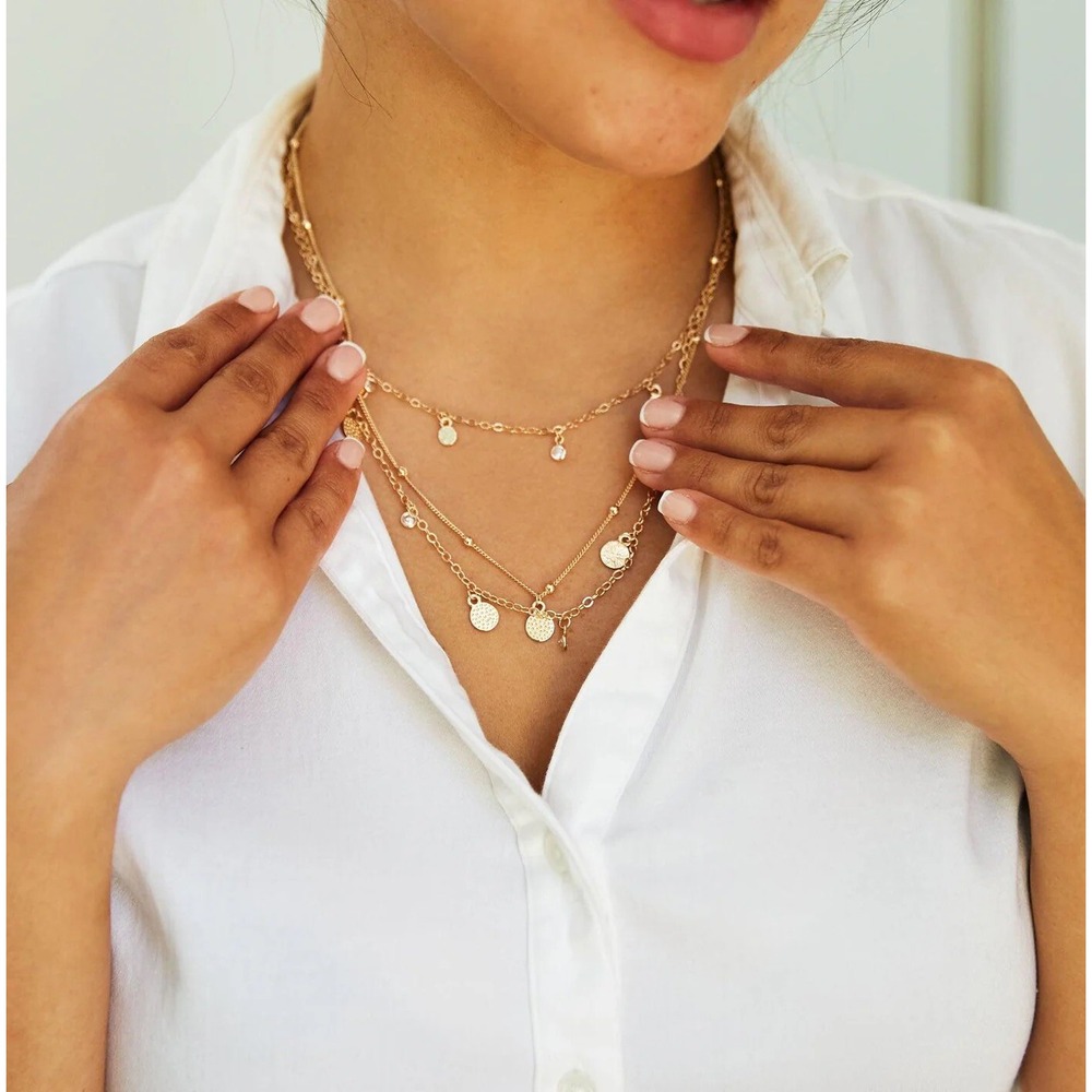Ettika Gold Plated‎ Triple 3 Layer Necklace New NWT